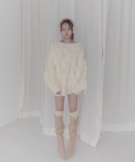 ハンドニッティングケーブルリボンニット/Hand-knitted Cable Ribbon Knit