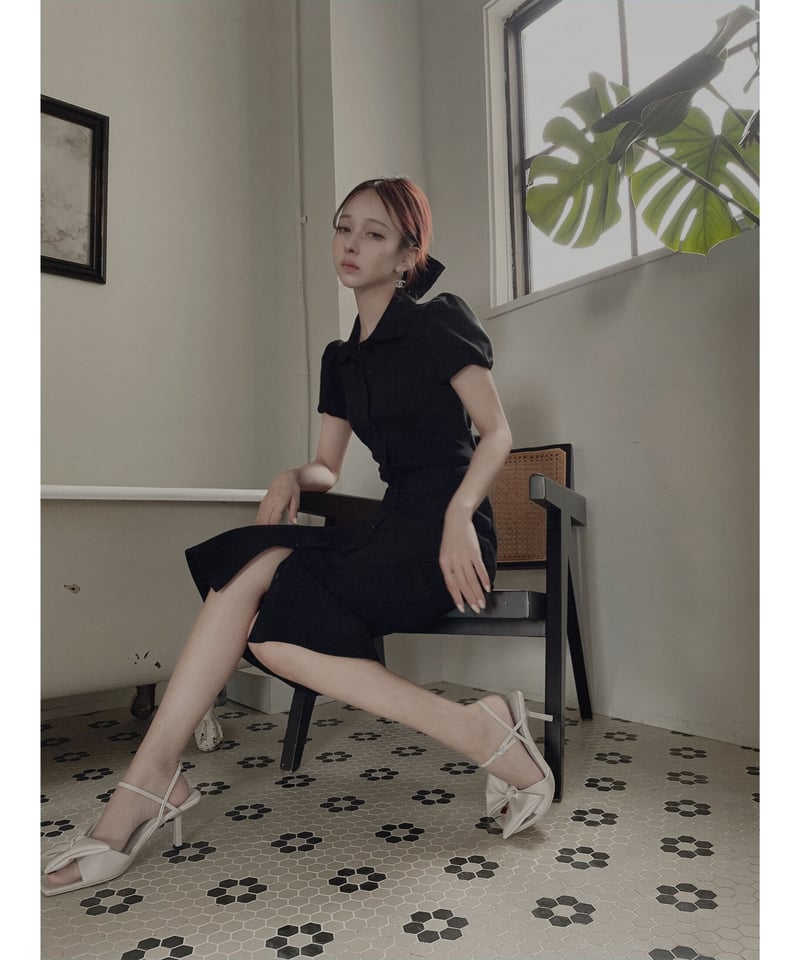 バックリボンポロフレアワンピース /Back Ribbon Polo Flare One