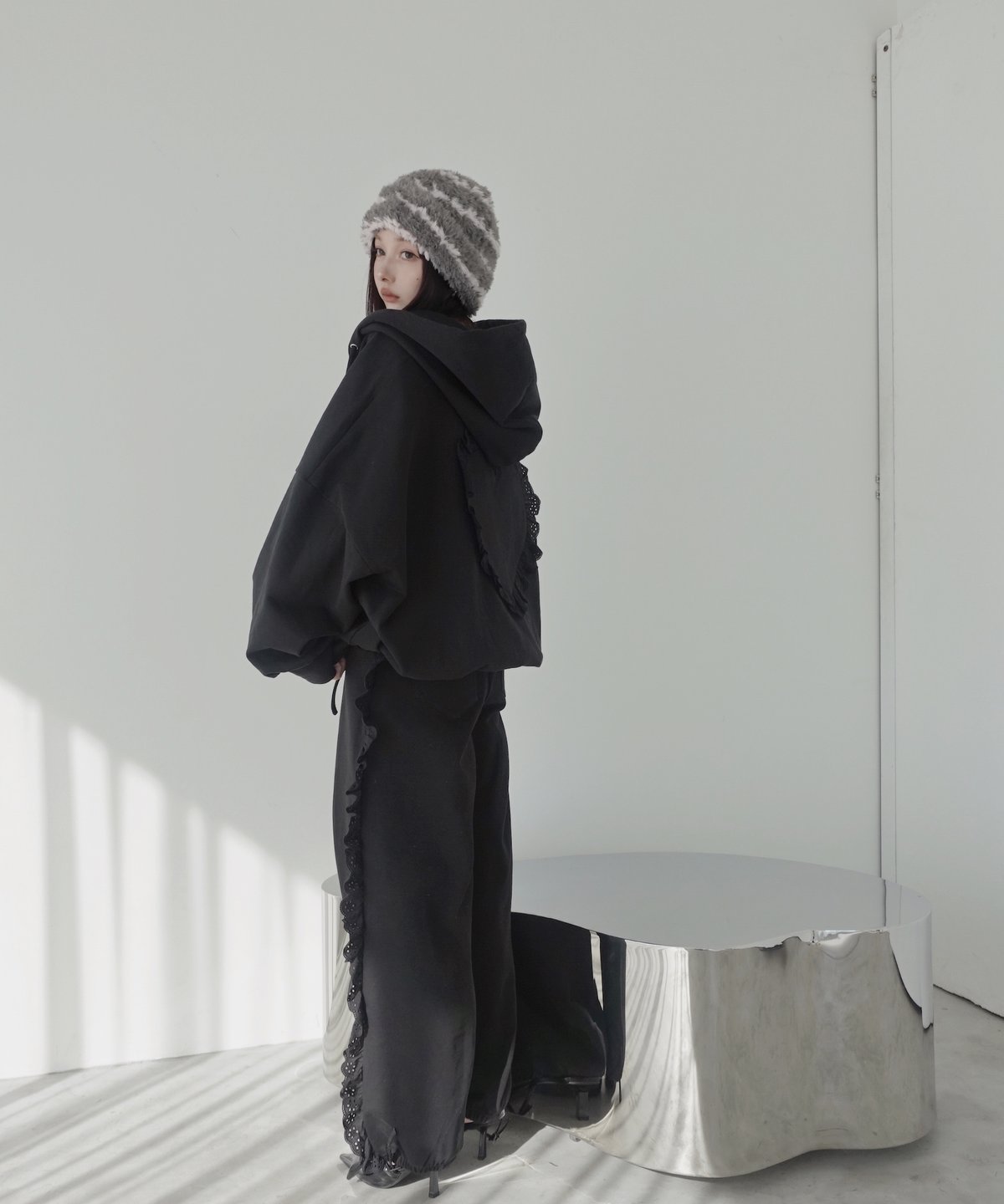 fictiontokyo ハートジップアップフーディー PinkBeige】ハートジップアップフーディー /Heart Zip-up Hoodie