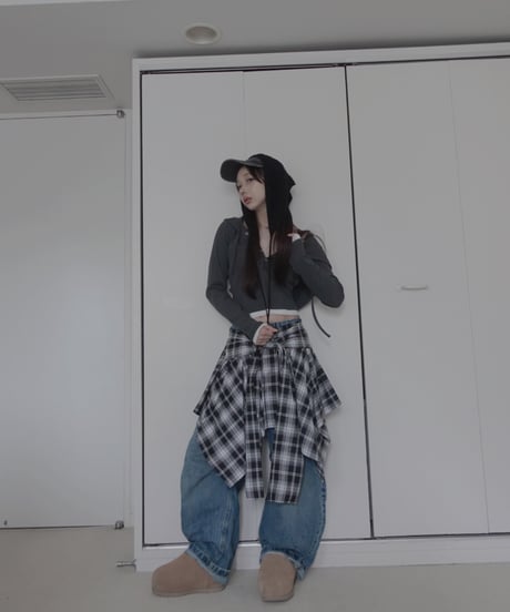 【DarkGray】レイヤードフードトップス /Layered Hood Top
