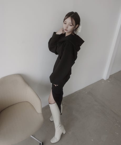 ボンディングジップスリットフードワンピース / Bonding Zip-Slit Hood One-Piece