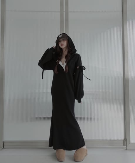 ラガースウェットフードワンピース/Rugger Collar Sweat Hoodie Dress