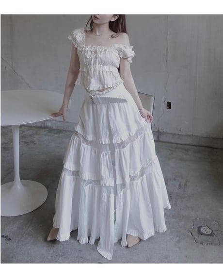 ［Milk］フロントオープンレースティアードスカート / Front Open Lace Tiered Skirt