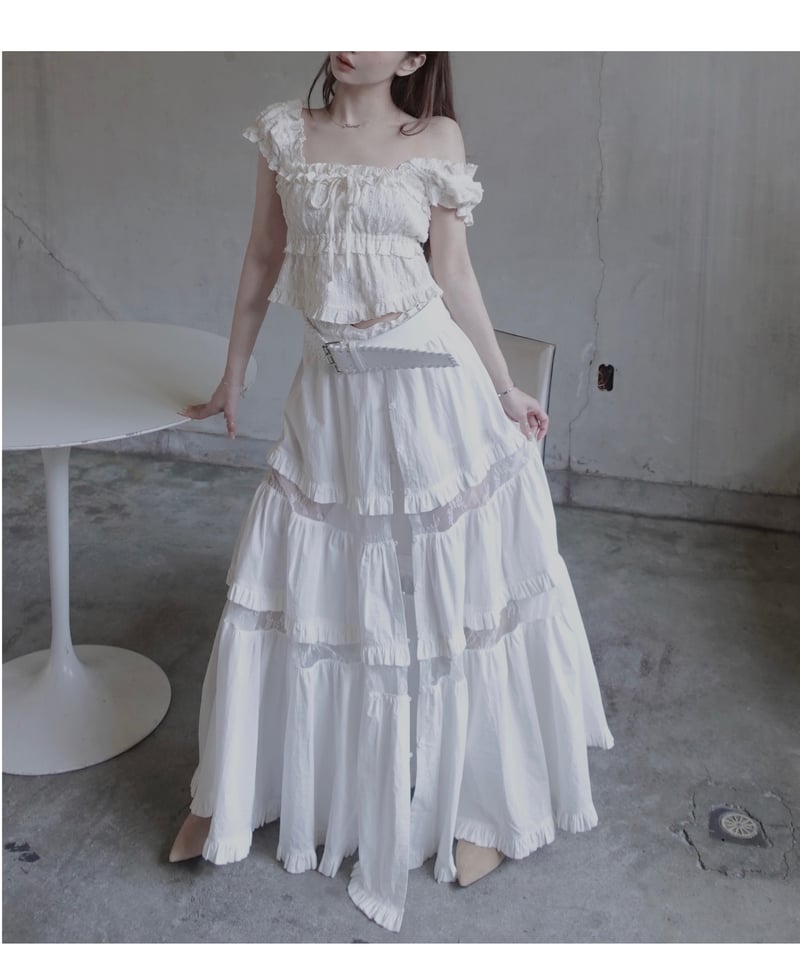 Milk］フロントオープンレースティアードスカート / Front Open Lace Ti