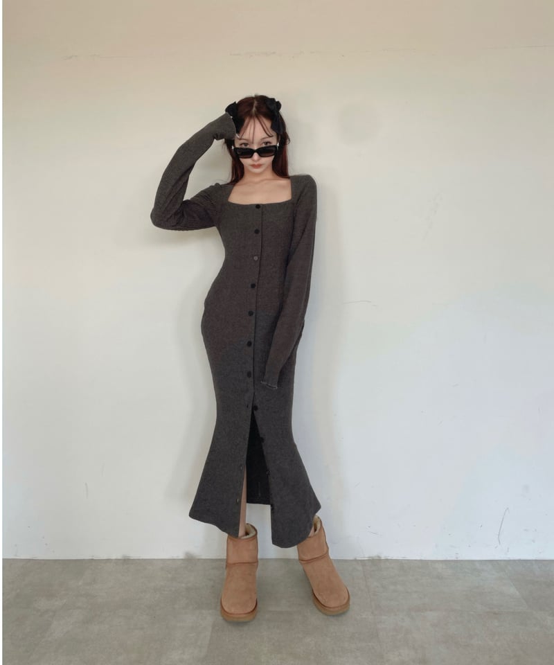 ロゴ★オープンバック★スリップオン★ワンピース★ ROTATE バックオープンフロントスリットワンピース / Back Open Front