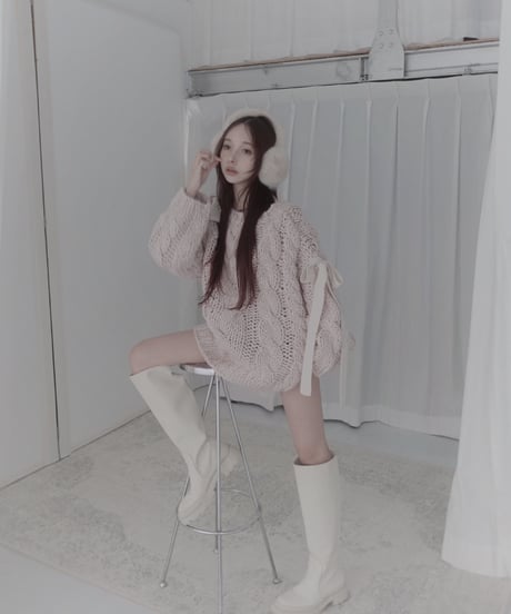 ハンドニッティングケーブルリボンニット/Hand-knitted Cable Ribbon Knit