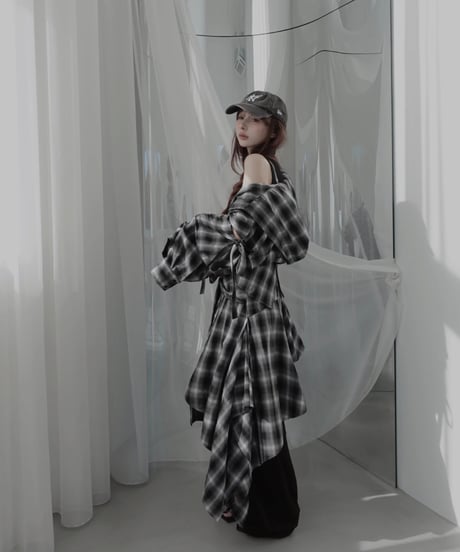 【Check】サイドカットフードシャツ/Side Cutting Hooded Shirts
