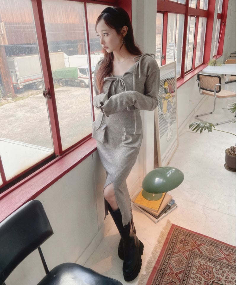 フリルヘムクロップドリボンニットカーディガン / Frill Hem Cropped