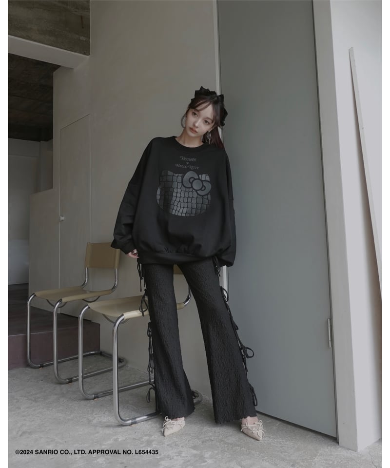 Black】♡ Croco Kitty ♡ ボリュームスリーブスウェットトップ Black】♡ Croco Kitty ♡ ボリュームスリーブスウェットトップ