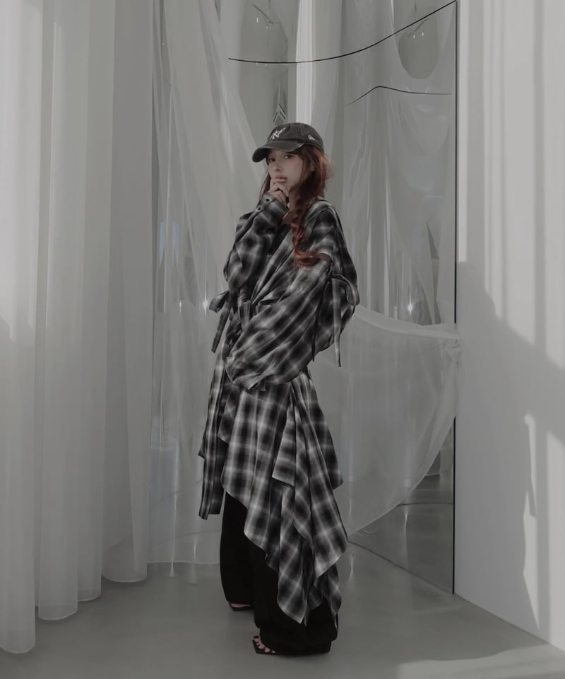 Check】サイドカットフードシャツ/Side Cutting Hooded Shirts