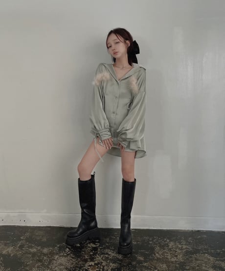 フェザーポケットサテンシャツ / Feather Pocket Satin Shirts
