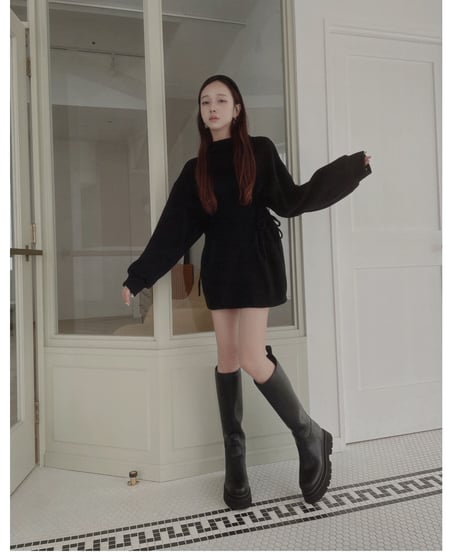 ウェストリボンニットチュニックワンピース /Waist Ribbon Knit Tunic One-piece
