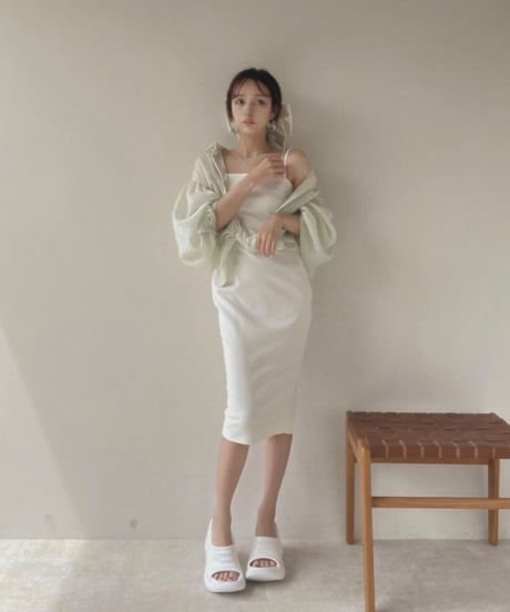 バックオープンシアーシャツ + ミニリブワンピ/Back Open Sheer Shirts + mini cami One-piece