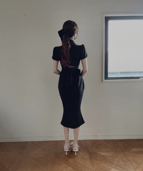 バックリボンポロフレアワンピース /Back Ribbon Polo Flare One-Piece