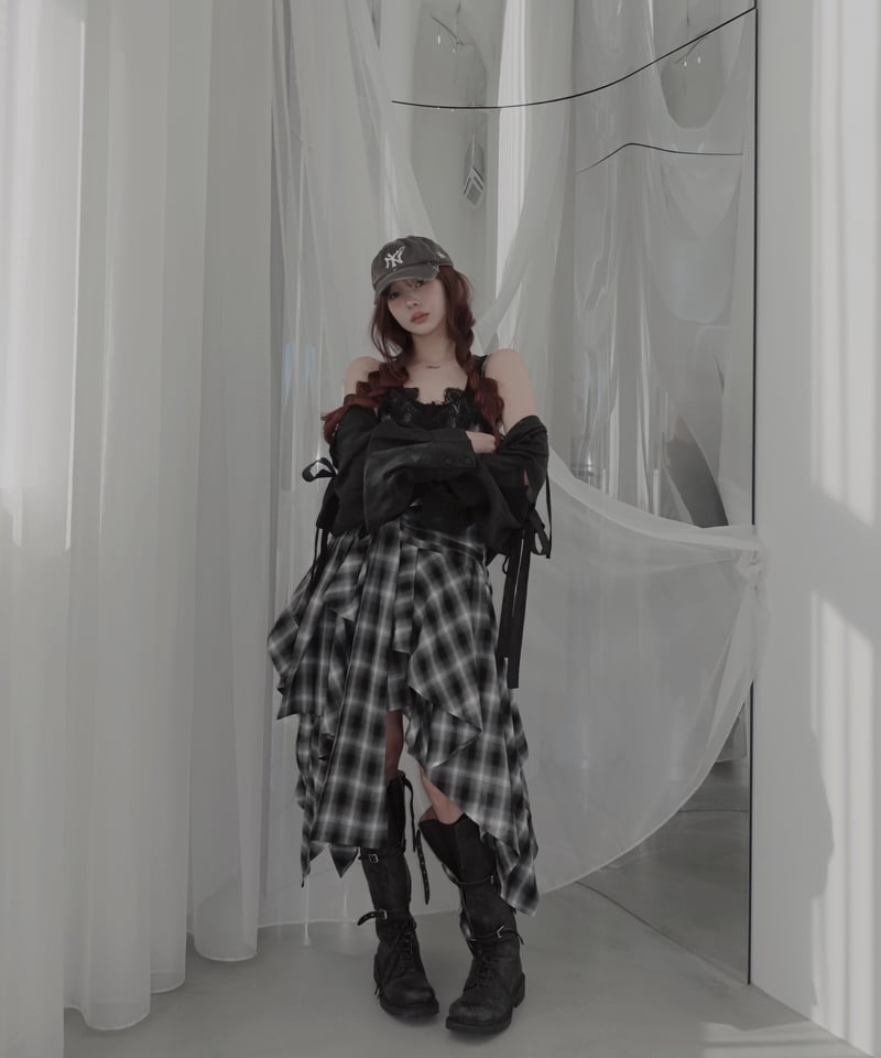 Black】レイヤードチェックワンピース / Layered Check Dress | F