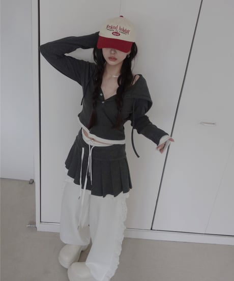 【DarkGray】レイヤードプリーツスカート /Layered Pleats Skirt