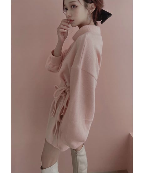 ウェストリボンニットチュニックワンピース /Waist Ribbon Knit Tunic One-piece