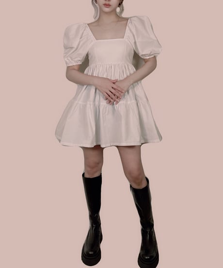 【ホワイト】パフスリーブチュニックワンピ Puff Sleeve Tunic One-Piece