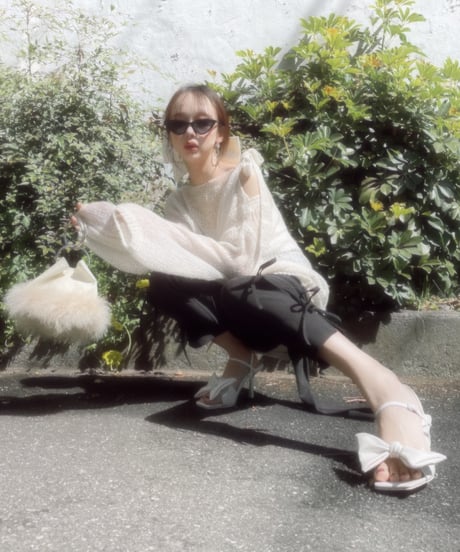 【IceWhite】ショルダーリボンモヘアニット/Shoulder Ribbon Mohair Knit