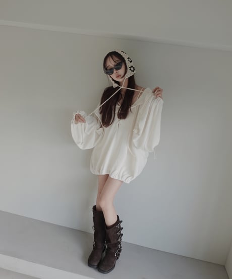 レースアップビッグシルエットフーディ/Race-up Oversized Hoodie