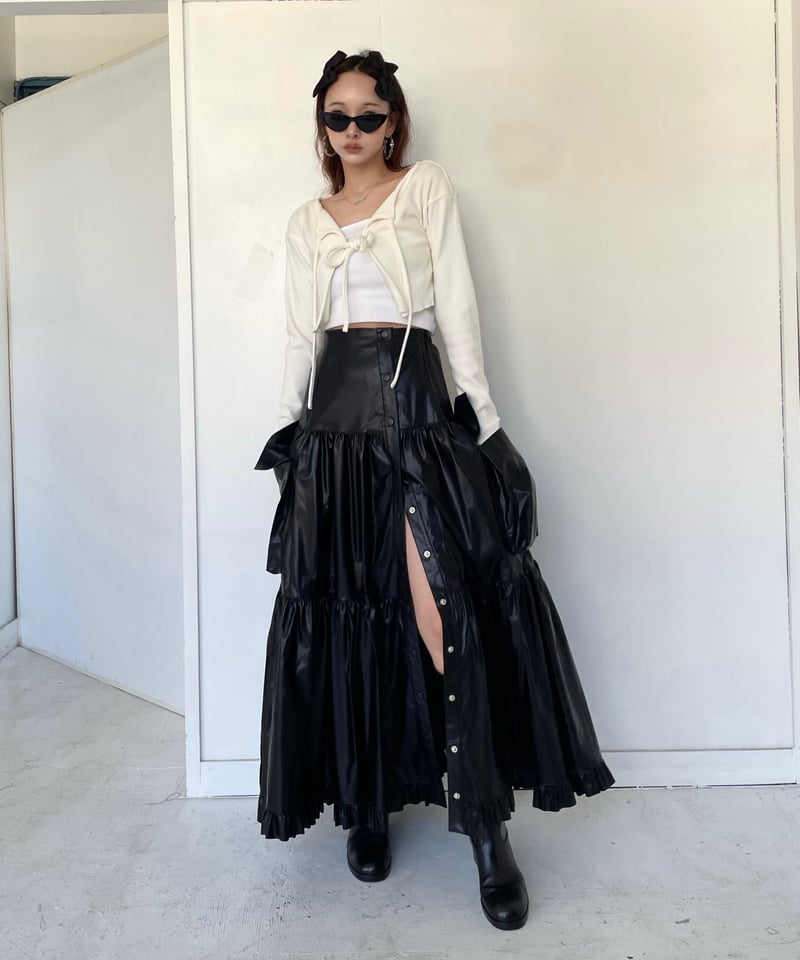 フリルヘムクロップドリボンニットカーディガン / Frill Hem Cropped  