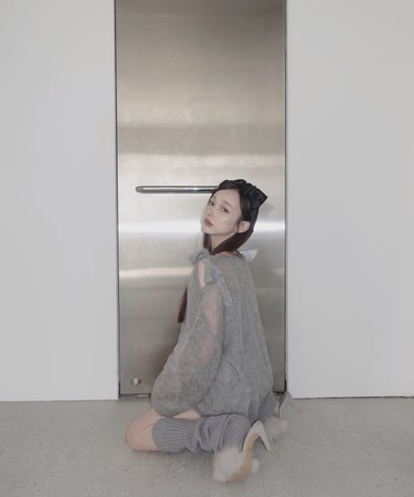【Gray】ショルダーリボンモヘアニット/Shoulder Ribbon Mohair Knit