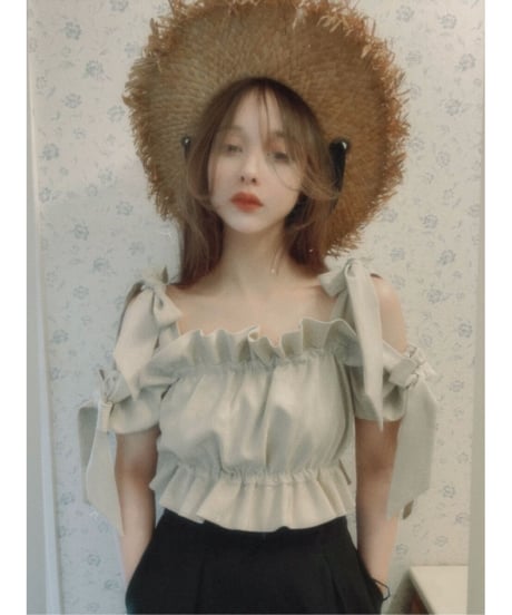 ショルダーダブルリボントップス　Shoulder DoubleRibbon Tops
