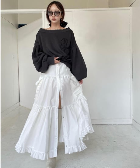 ロゴ刺繍フリーレングス ルーズダメージスウェット / Logo Embroidery Free Length Loose Damage Sweat