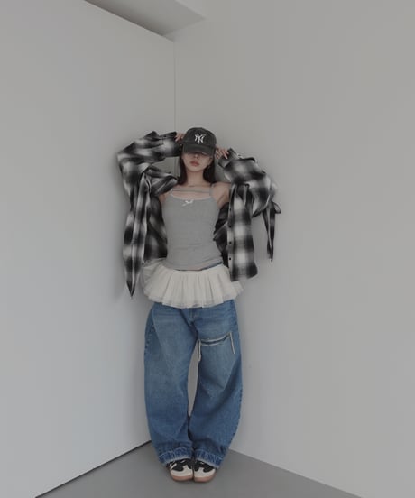 【Check】サイドカットフードシャツ/Side Cutting Hooded Shirts