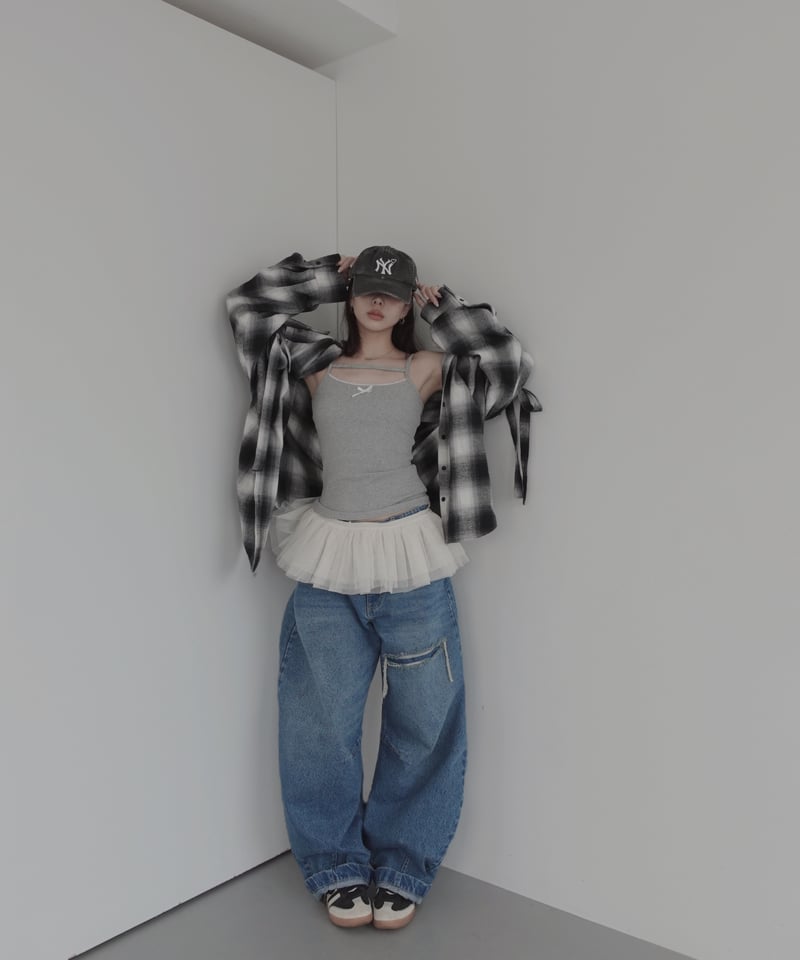 Check】サイドカットフードシャツ/Side Cutting Hooded Shirts