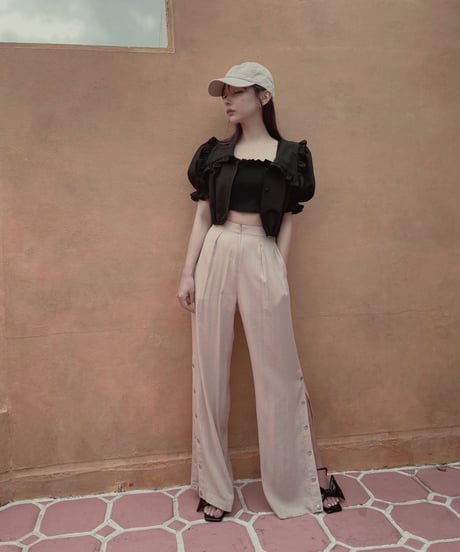 バックリボンサイドスリットパンツ　Back Ribbon Side Slit Pants