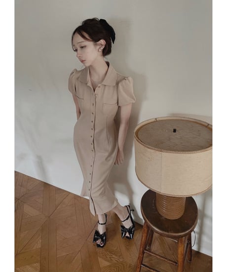 バックリボンポロフレアワンピース /Back Ribbon Polo Flare One-Piece