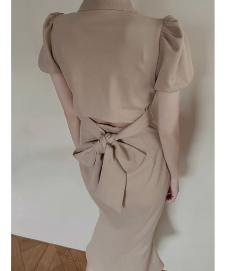 バックリボンポロフレアワンピース /Back Ribbon Polo Flare One-Piece