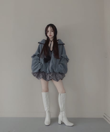 【Gray】ダブルジップフリルフリース /Double Zip Frill Fleece