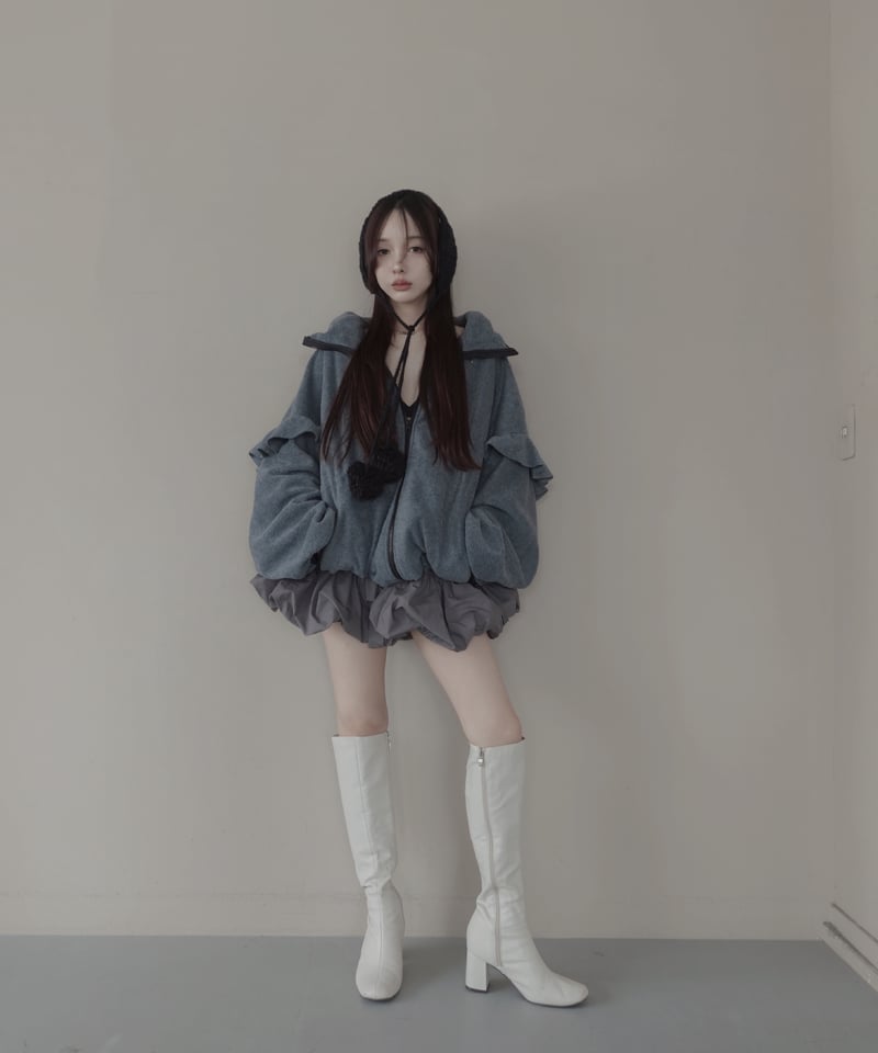Gray】ダブルジップフリルフリース /Double Zip Frill Fleece |