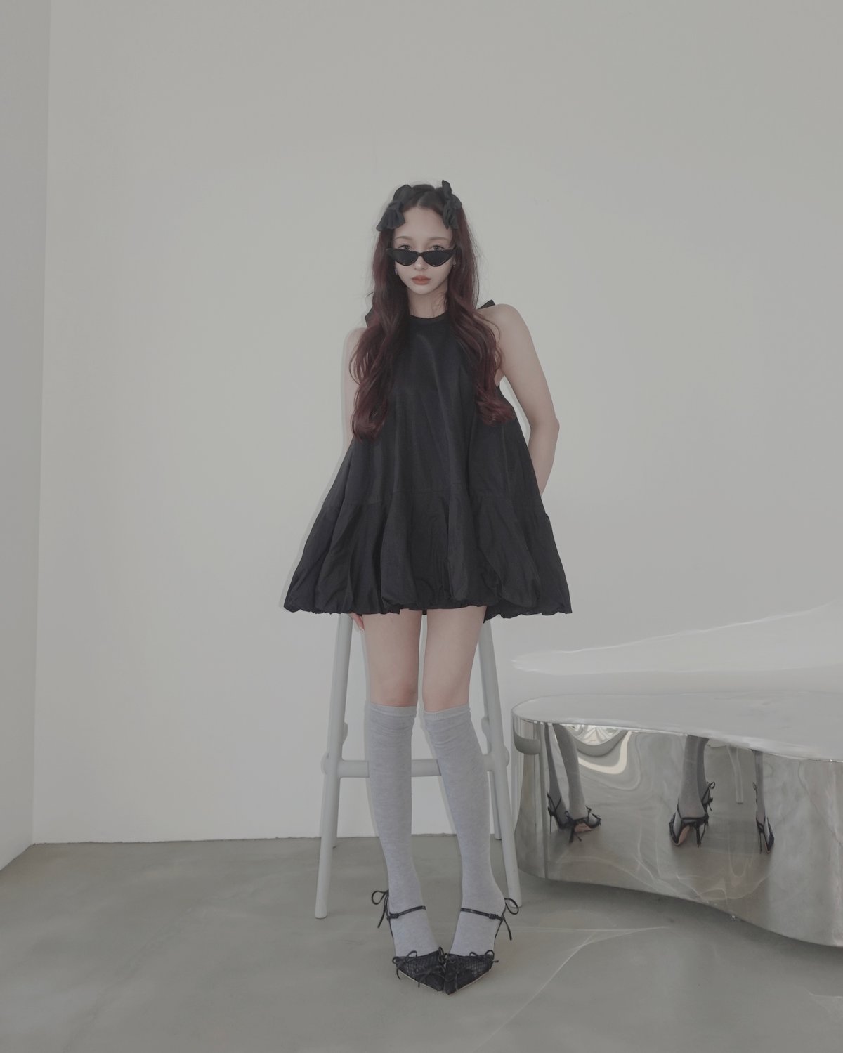 BEATING HEART シルクバルーンチュニック ワンピースブラック Black】バルーンチュニックワンピース / Balloon Tunic One-Piece