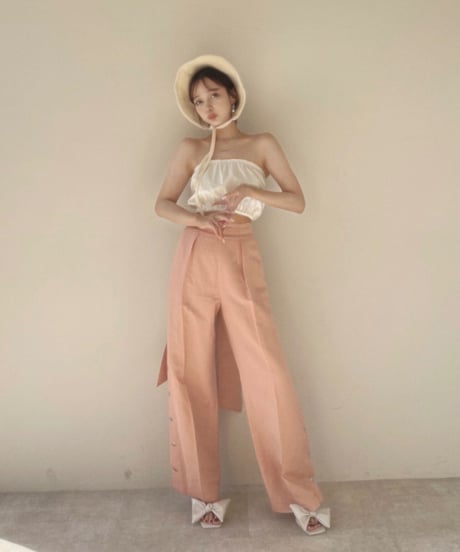 バックリボンサイドスリットパンツ /Back Ribbon Side Slit Pants