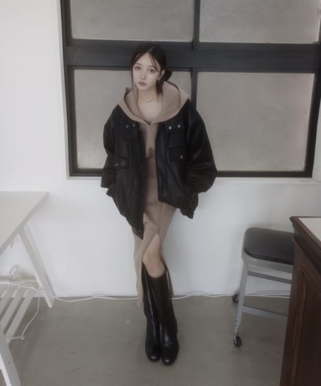 ボンディングジップスリットフードワンピース / Bonding Zip-Slit Hood One-Piece