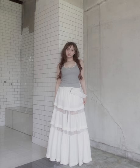 ［Milk］フロントオープンレースティアードスカート / Front Open Lace Tiered Skirt