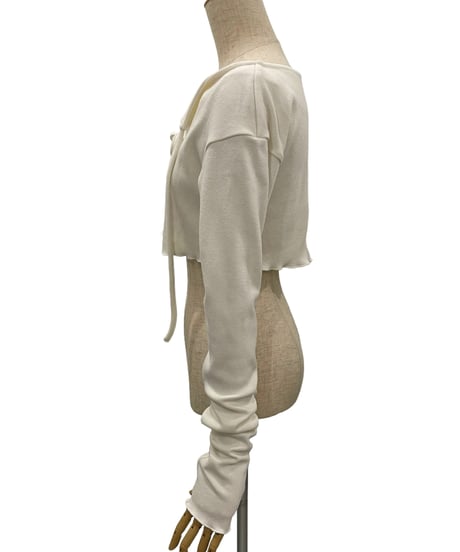 フリルヘムクロップドリボンニットカーディガン / Frill Hem Cropped Ribbon Knit Cardigan