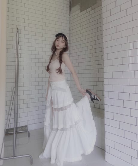 ［Milk］フロントオープンレースティアードスカート / Front Open Lace Tiered Skirt