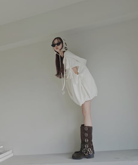 レースアップビッグシルエットフーディ/Race-up Oversized Hoodie