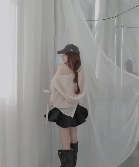 【Sheer Peach】サイドカットフードシャツ/Side Cutting Hooded Shirts