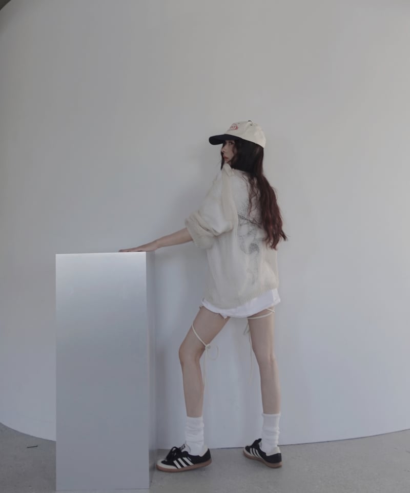 fiction tokyo ショルダーリボンモヘアニット Gray】ショルダーリボンモヘアニット/Shoulder Ribbon Mohair Kni