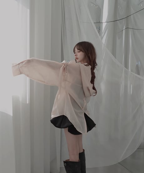 【Sheer Peach】サイドカットフードシャツ/Side Cutting Hooded Shirts