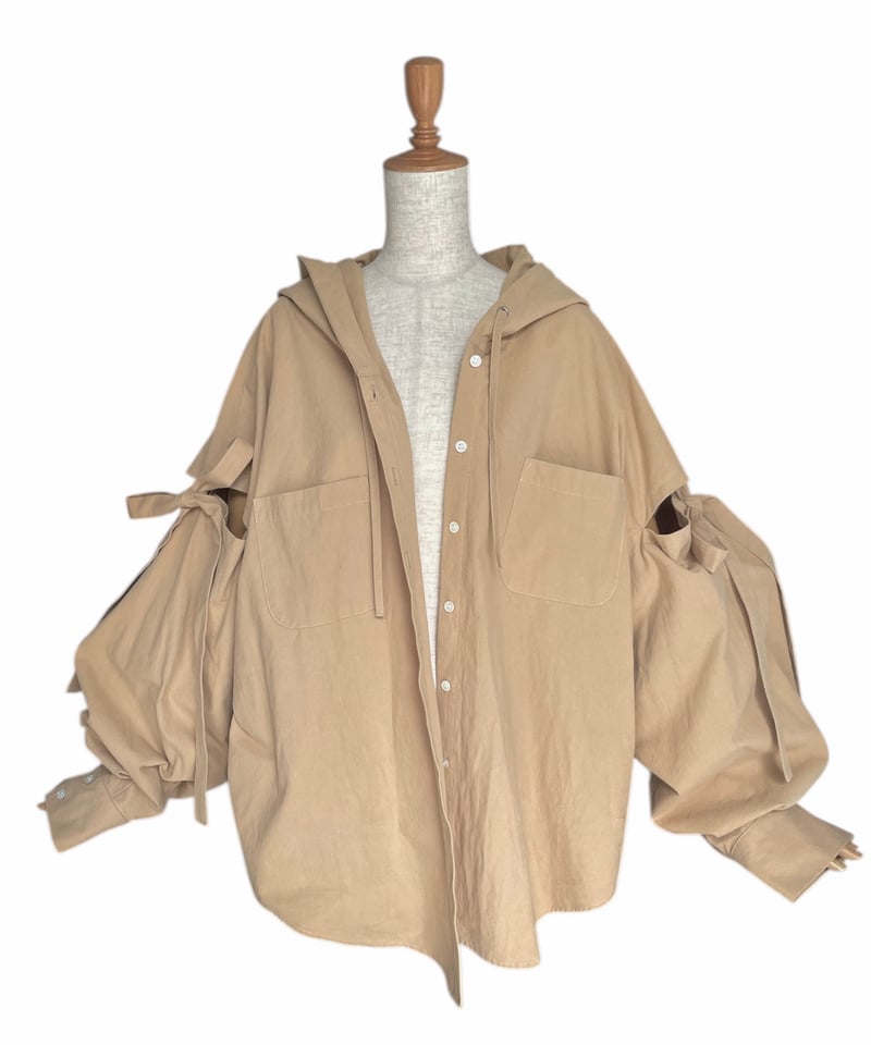 fiction tokyo サイドカットフードシャツ Latte】サイドカットフードシャツ/Side Cutting Hooded Shirts
