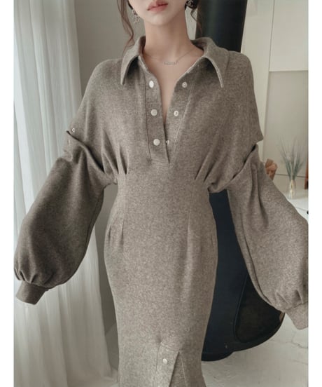 スナップスリットワンピース / Metal Snaps Slit One-Piece