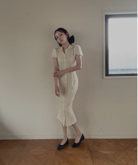 バックリボンポロフレアワンピース /Back Ribbon Polo Flare One-Piece