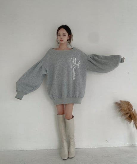 ロゴ刺繍フリーレングス ルーズダメージスウェット / Logo Embroidery Free Length Loose Damage Sweat