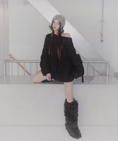 ハンドニッティングケーブルリボンニット/Hand-knitted Cable Ribbon Knit